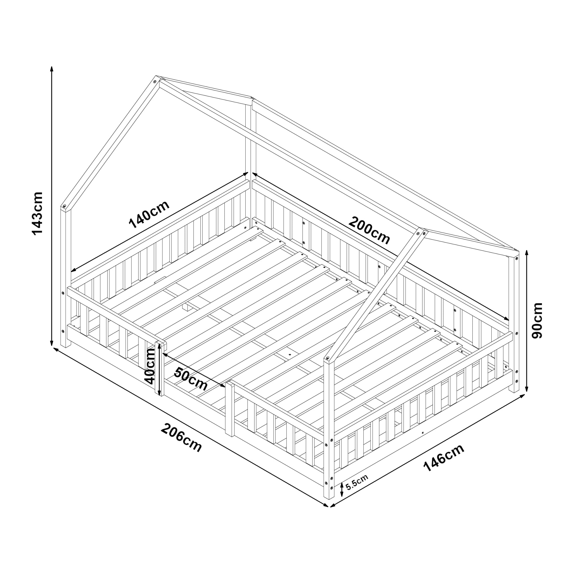 Letto per Cameretta Sisimiut a Forma di Casetta 140x200 cm Bianco [en.casa]