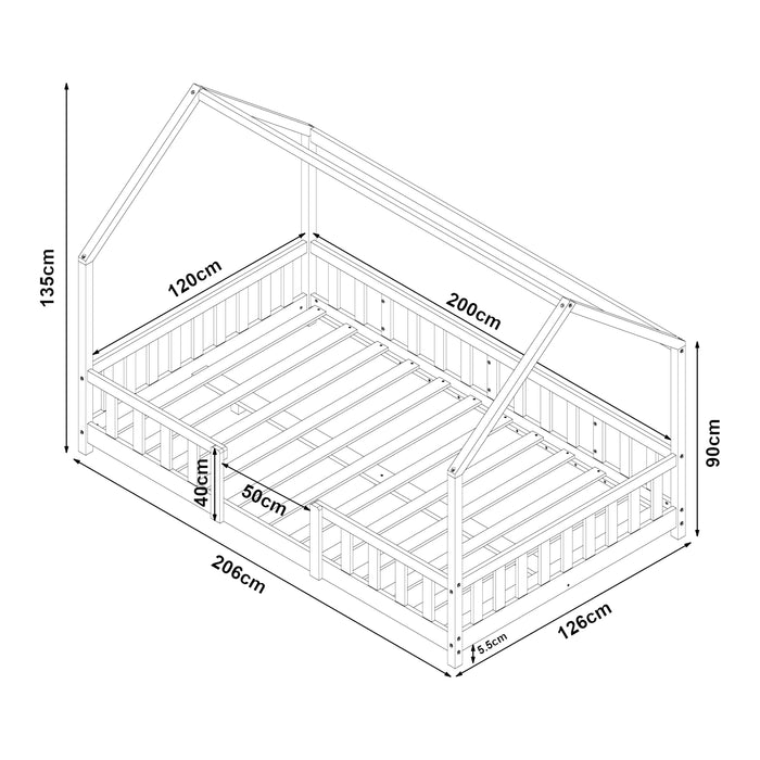 Letto per Cameretta Sisimiut a Forma di Casetta 120x200 cm Legno Naturale [en.casa]