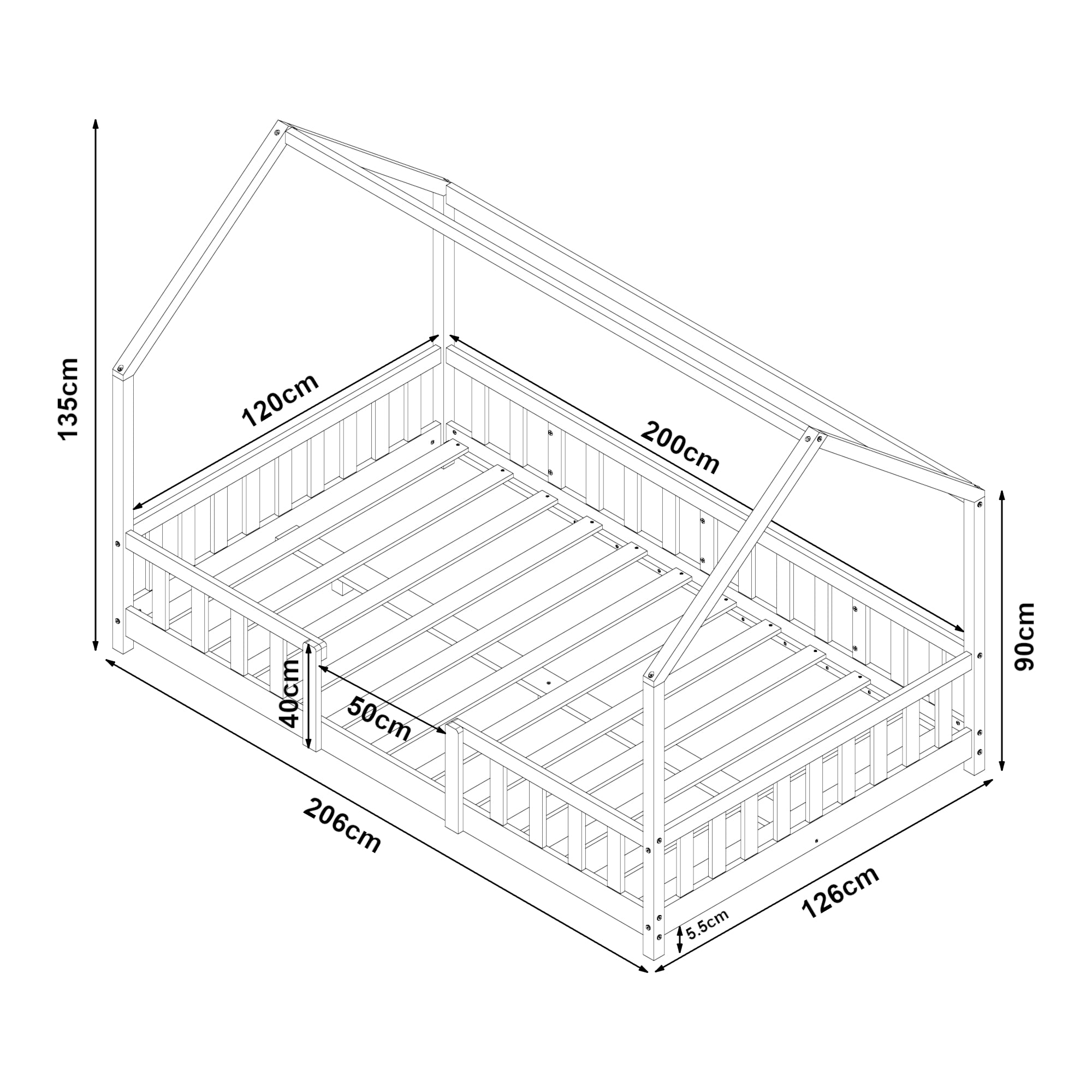 Letto per Cameretta Sisimiut a Forma di Casetta 120x200 cm Legno Naturale [en.casa]