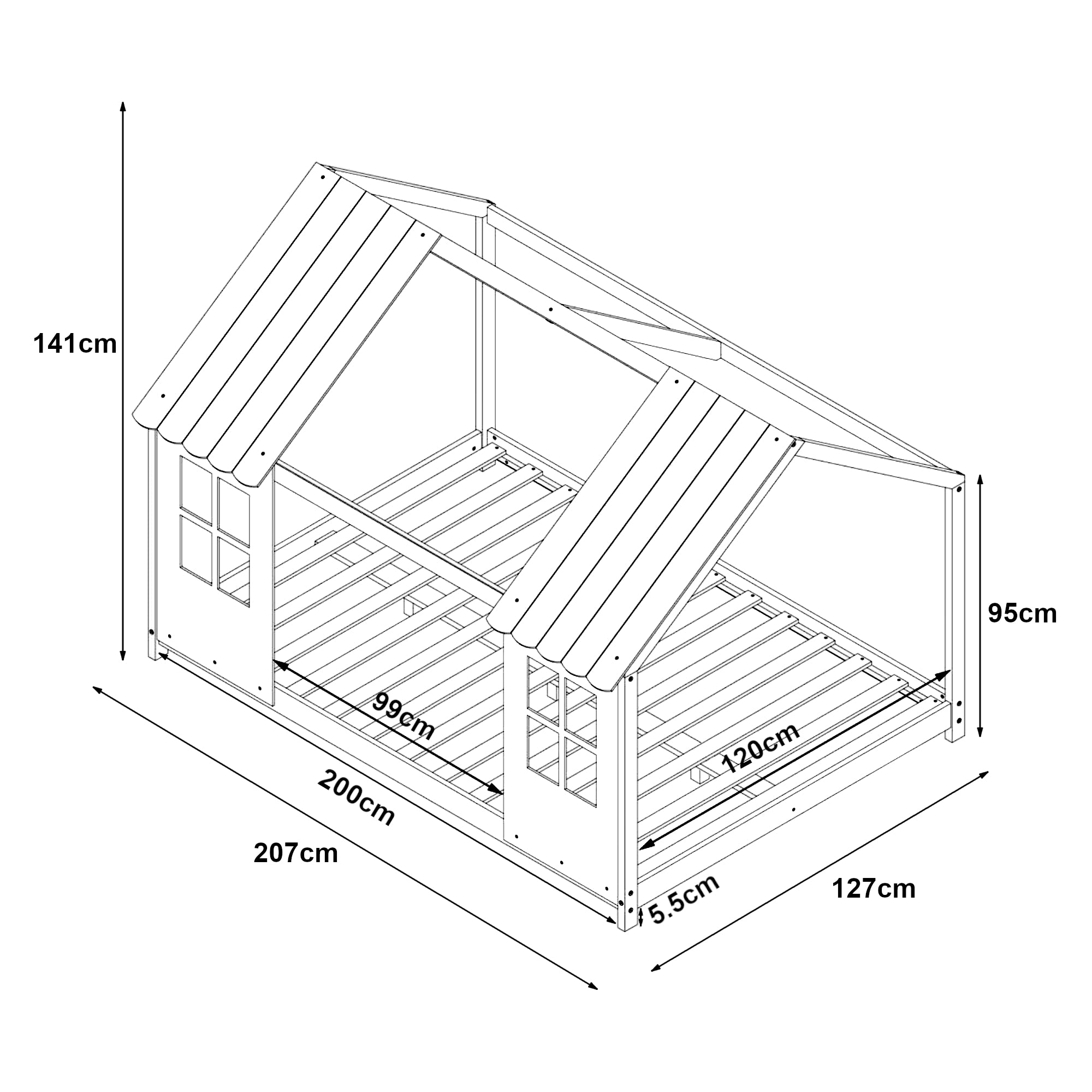 Letto Tostedt per Cameretta a Forma di Casetta con Materasso 120 x 200 Bianco [en.casa]