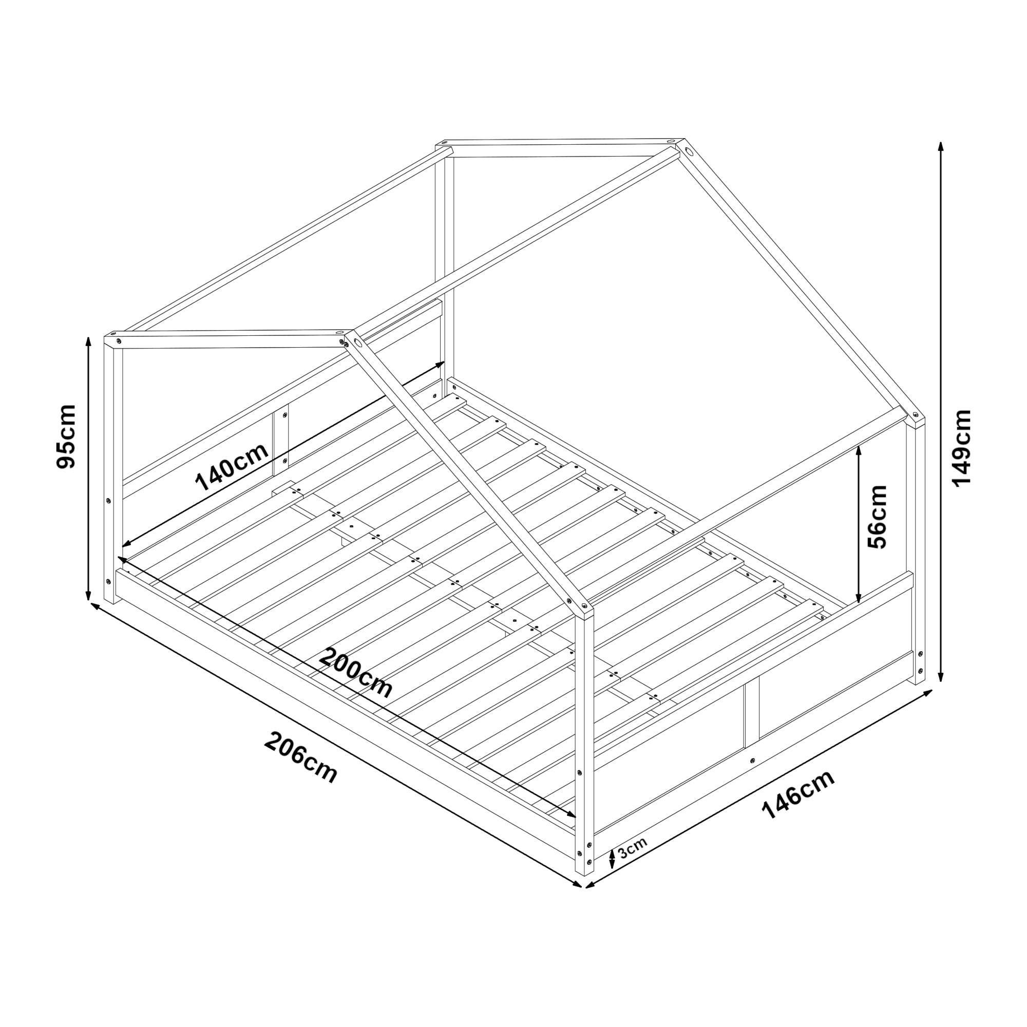 Letto per Cameretta Simo a Forma di Casetta 140 x 200 cm - Bianco [en.casa]