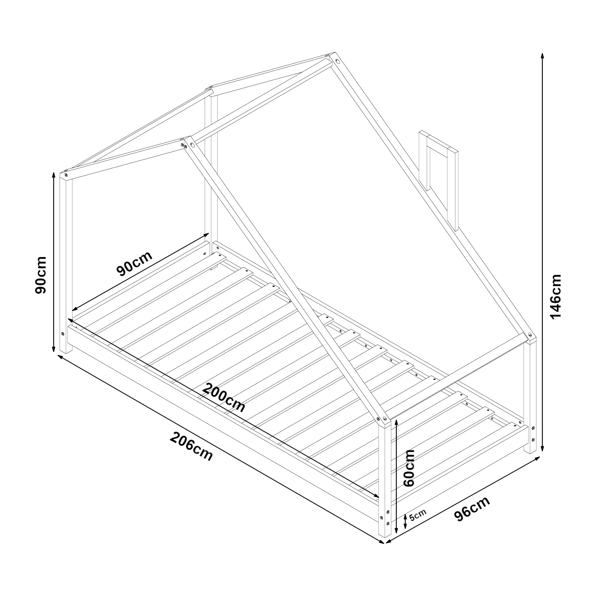 Letto Casetta per Cameretta Siuntio con Materasso 90 x 200 cm Legno Naturale [en.casa]