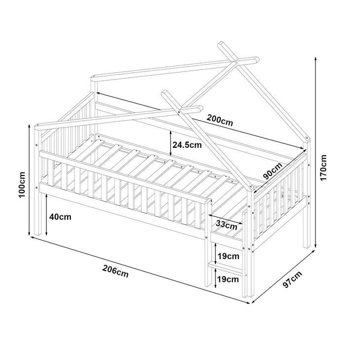 Letto a Casetta per Cameretta Sotkamo in Legno 90x200 cm Bianco [en.casa]