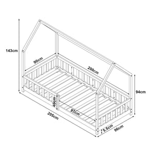 Letto Singolo Hesel per Cameretta a Forma di Casetta 90 x 200 cm Bianco [en.casa]