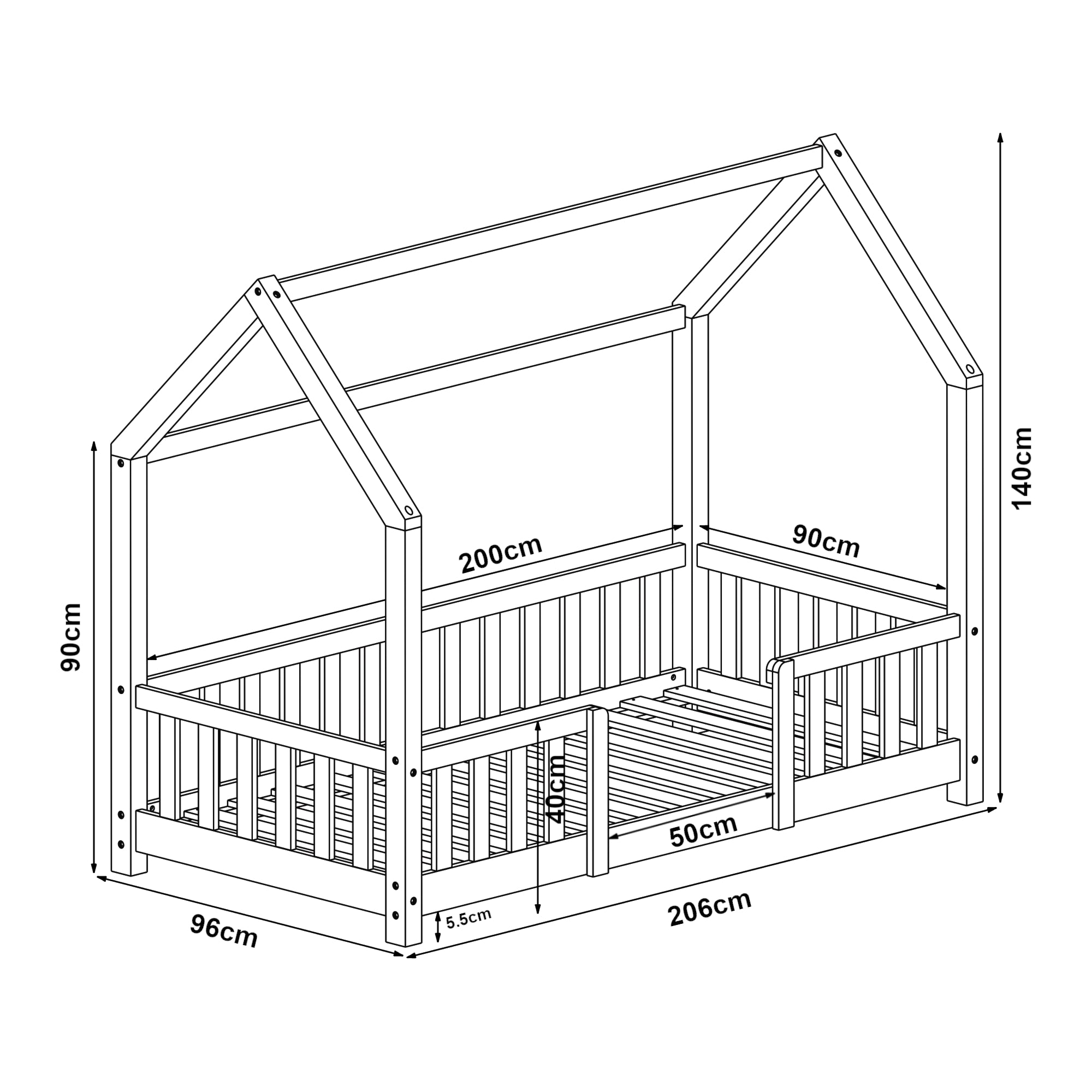 Letto per Cameretta Sisimiut a Forma di Casetta 90x200 cm Legno Naturale [en.casa]