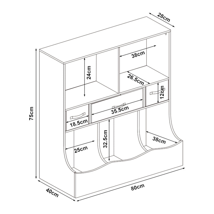 Scaffale Basso per Cameretta Vastesa con Cassetti Pieghevoli e Scomparti - Bianco [en.casa]