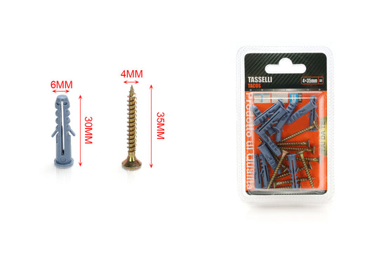 Kit 11 pcs Tasselli &Oslash;6x30mm Con Viti 4x35mm