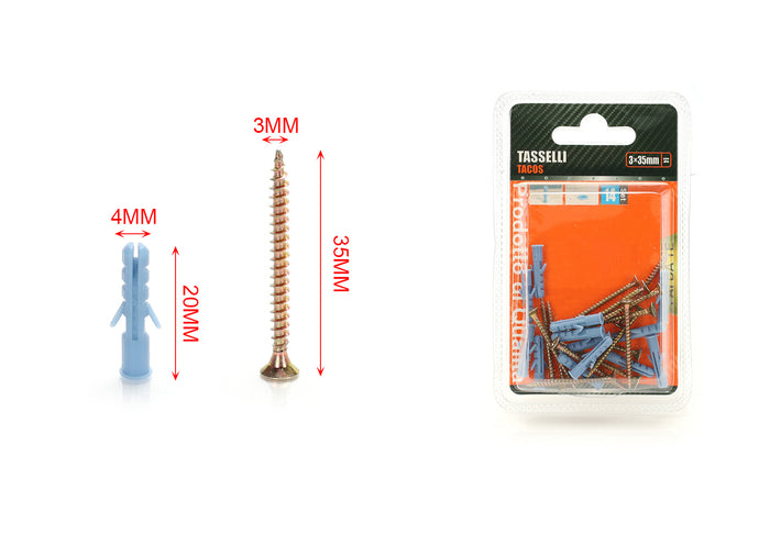 Kit 14 pcs Tasselli &Oslash;4x20mm Con Viti 3x35mm