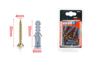 Kit 16 pcs Tasselli &Oslash;6x30mm Con Viti 4x30mm