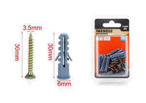 Kit 18 pcs Tasselli &Oslash;6x30mm Con Viti 3,5x30mm