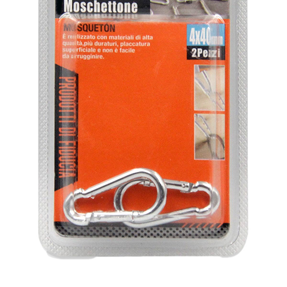 Kit 2 Pezzi Moschettoni a Forma D in Acciaio Modello Portachiavi Rinforzato 4x40mm