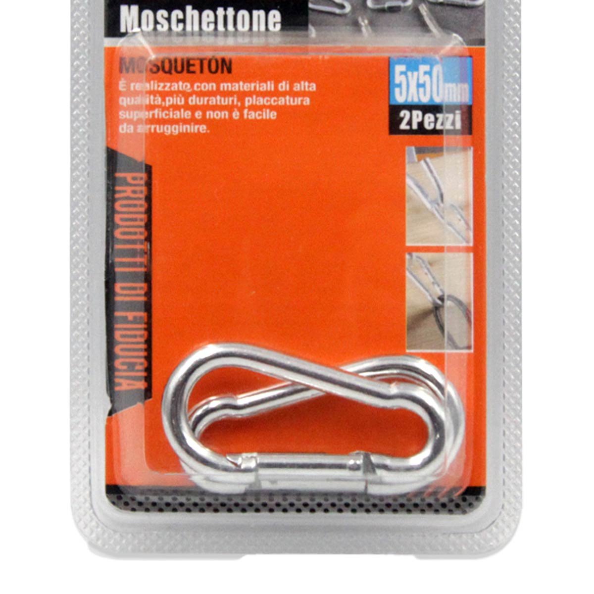 Kit 2 Pezzi Moschettoni a Forma D in Acciaio Modello Portachiavi Rinforzato 5x50mm