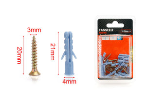 Kit 22 pcs Tasselli &Oslash;4x20mm Con Viti 3x20mm