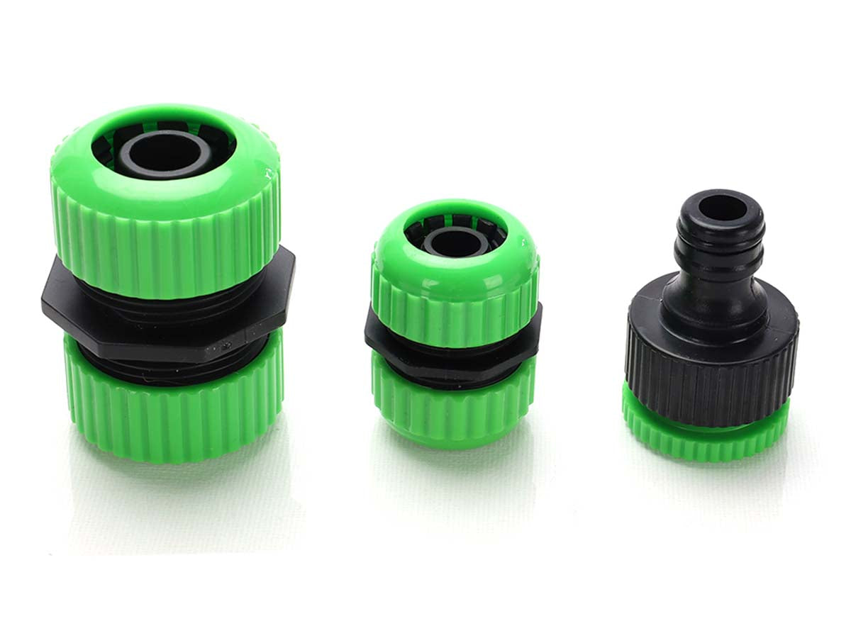 Kit 3 Pezzi Raccordo Giunzione Riparazione 1/2'' e 3/4'' Per Tubo Acqua Da Giardino e Rubinetto Flessibile