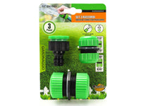 Kit 3 Pezzi Raccordo Giunzione Riparazione 1/2'' e 3/4'' Per Tubo Acqua Da Giardino e Rubinetto Flessibile