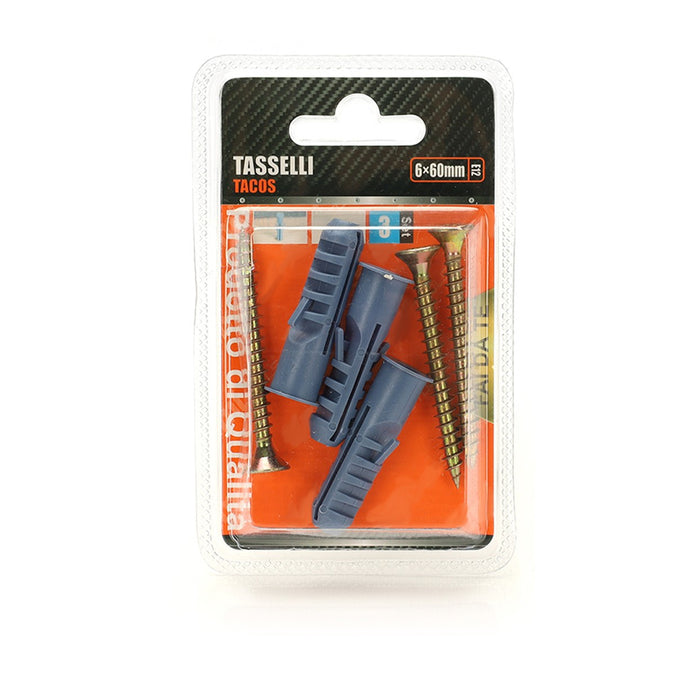 Kit 3 pcs Tasselli &Oslash;12x60mm Con Viti 6x60mm