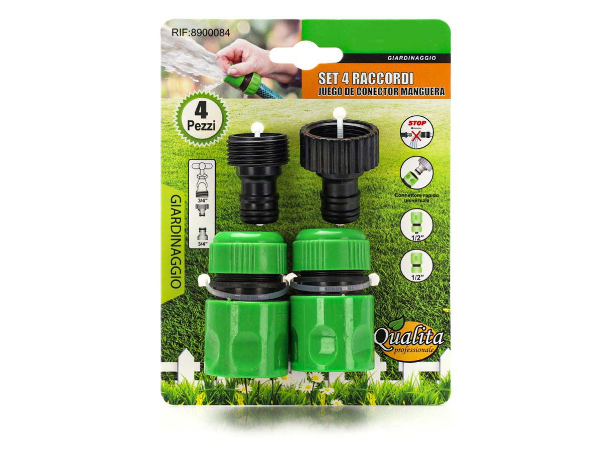 Kit 4 Pezzi Raccordo Giunzione Connettore Adattatore 1/2'' Per Tubo Acqua Da Giardino e Rubinetto Flessibile