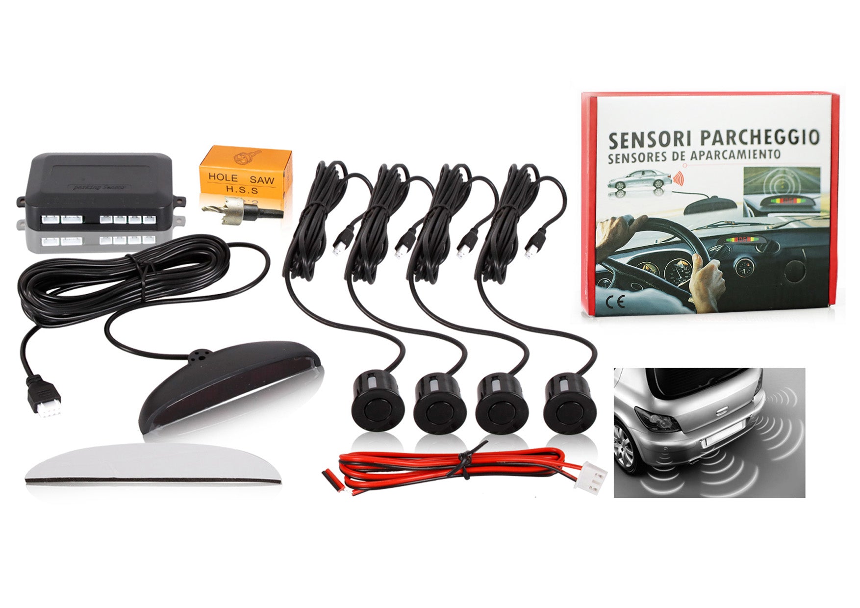 Kit 4 Sensore di Parcheggio Con Display Led e Cicalino