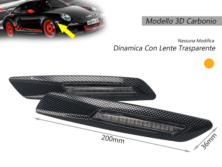 Kit Freccia Laterale a Led Side Marker Dinamica 3D Carbonio Lente Trasparente BMW E81 E82 E87 E88 E90 E91 E92 E93 E60 E61 F10