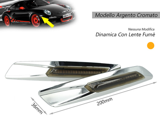 Kit Freccia Laterale a Led Side Marker Dinamica Argento Cromato Lente Grigio BMW E81 E82 E87 E88 E90 E91 E92 E93 E60 E61 F10