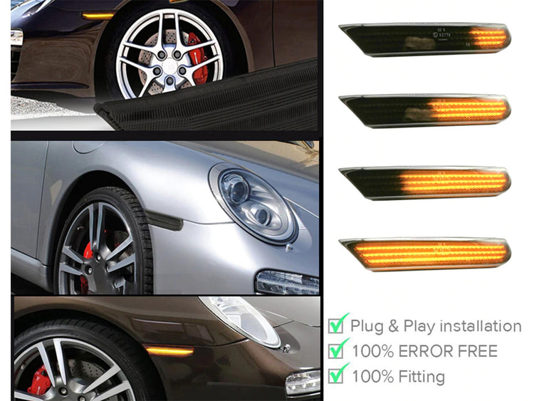 Kit Freccia Laterale a Led Side Marker Dinamica Lente Fume Porsche 911 Boxster 996 Resistenza Inclusa