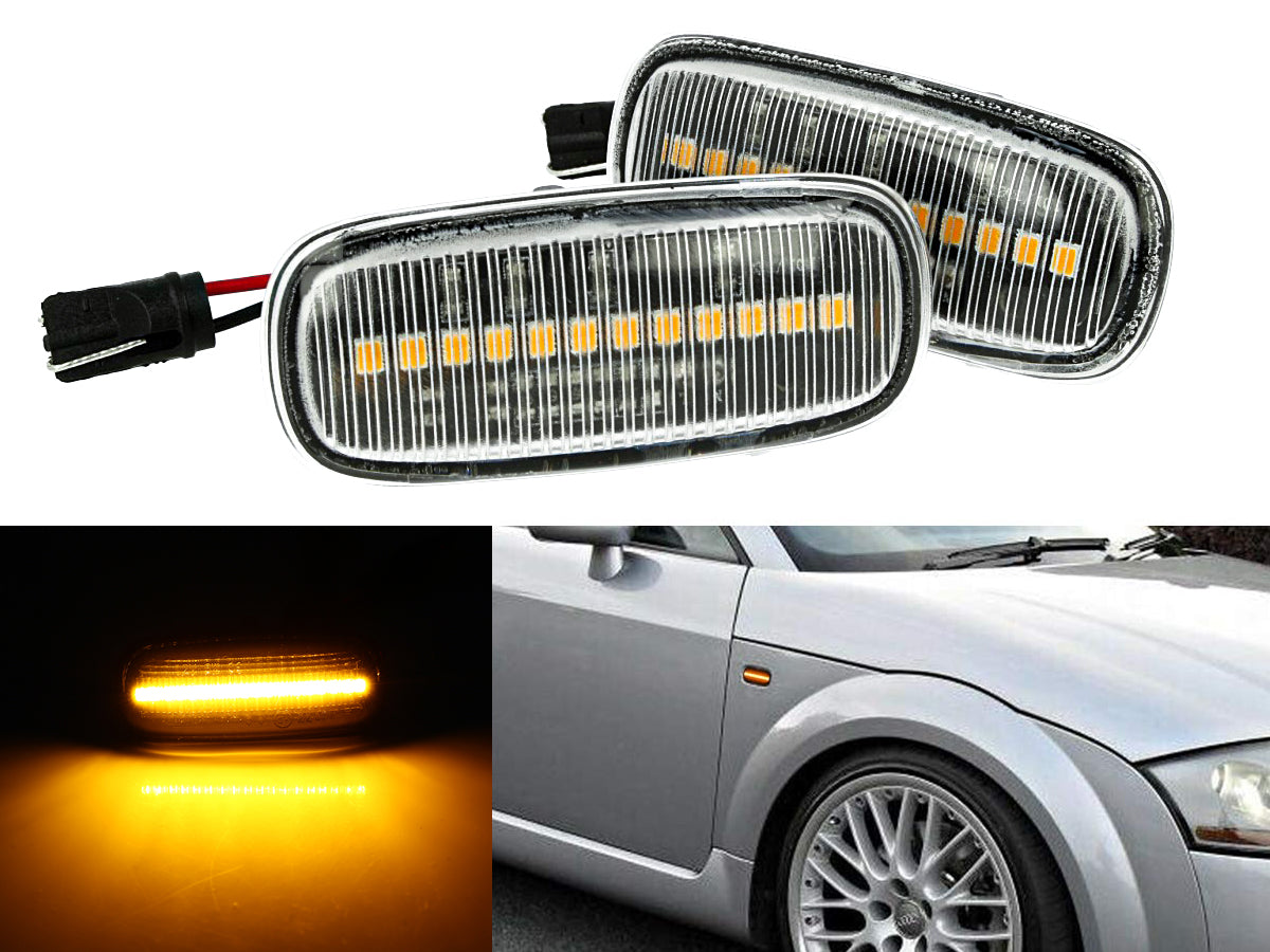 Kit Freccia Laterale a Led Side Marker Lente Trasparente Luce Arancione Per Audi TT A2 8L A3 S3 B5 A4 S4 RS4 A6 S6 C5