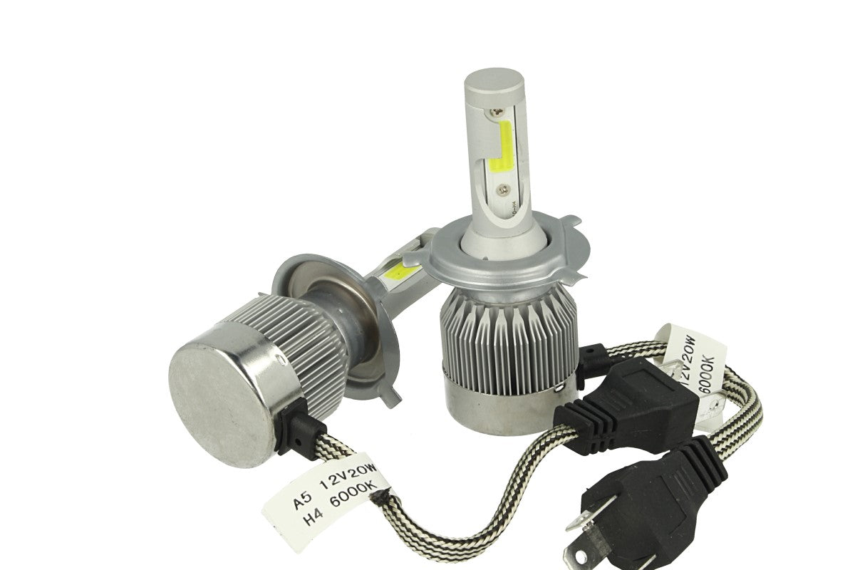 Kit Full Lampada Led Cob H4 20/20W 12V 24V Bi-Led Bi Luce Bianco 6000K Senza Driver e Ventilatore