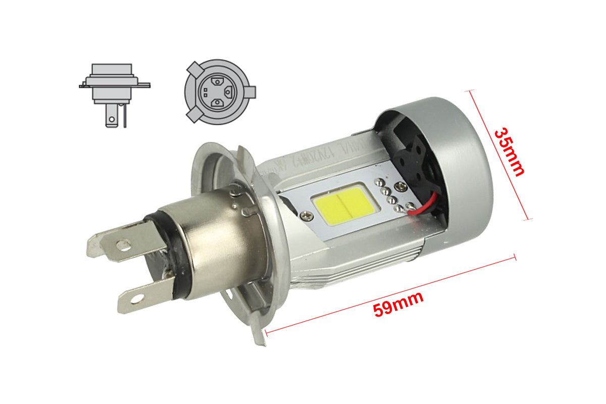 Kit Full Led Cob H4 20/20W 12V Specifico Per Moto Scooter Bianco 2000 Lumen Con Ventola In Testa