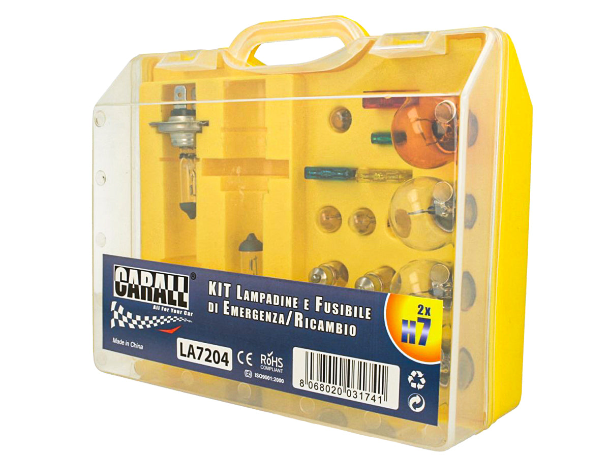 Kit Lampade Ricambio Emergenza Alogena Auto Bulbset 2X H7 12V 4 Fusibile (17 pz)