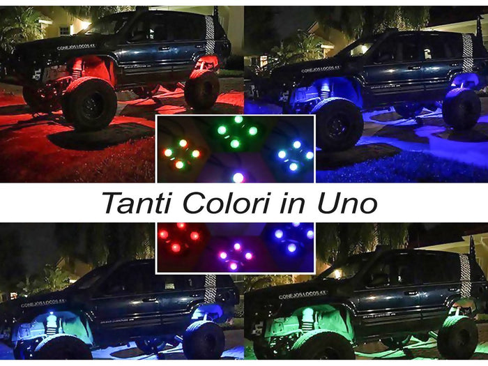 Kit Mini RGB Rock Light Bluetooth APP Sensore Musica Con 4 Luci Led 12V 24V IP68 Sottoscocca Per Jeep Off Road SUV Barca