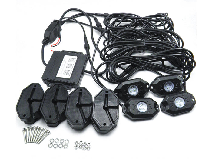 Kit Mini RGB Rock Light Bluetooth APP Sensore Musica Con 4 Luci Led 12V 24V IP68 Sottoscocca Per Jeep Off Road SUV Barca