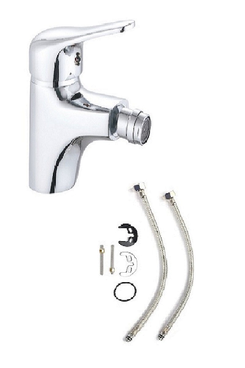 Kit Miscelatore Rubinetto Bidet Monocomando Testa Mobile Misura 125x120mm Colore Argento Cromato