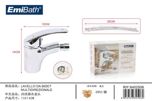 Kit Miscelatore Rubinetto Bidet Monocomando Testa Mobile Misura 140x130mm Colore Argento Cromato