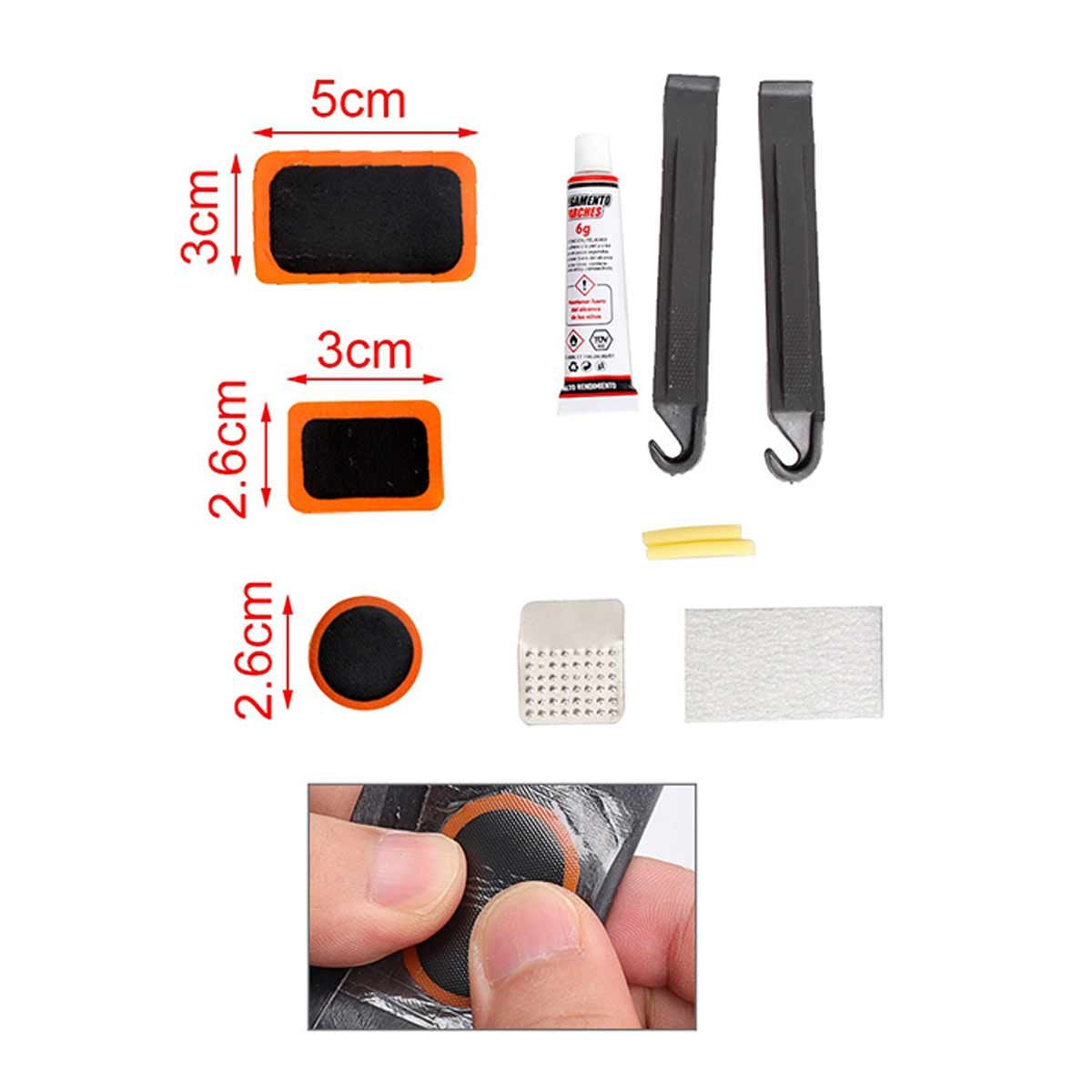 Kit Riparazione per Pneumatici Bicicletta Riparazione Camera d'Aria Bici Moto Veicoli con Pneumatici in Gomma Kit da 12 Pezzi