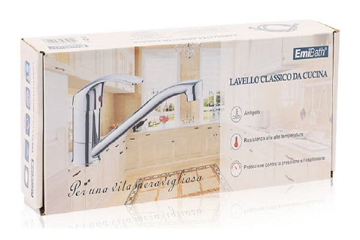 Kit Rubinetto Cucina Bocca Bassa Appogio Su Lavello Misura 110x230mm Argento Cromato