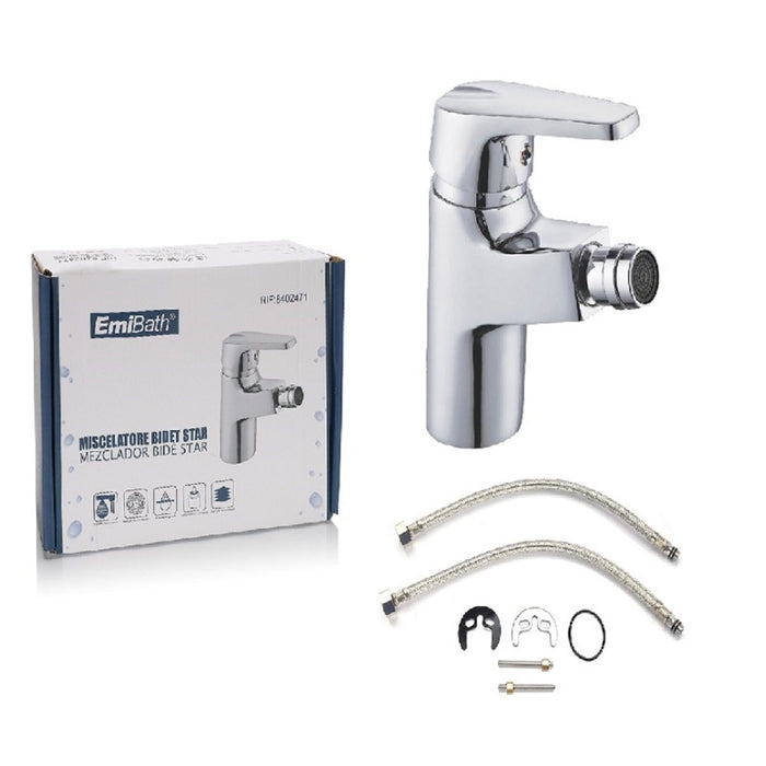 Kit Rubinetto Miscelatore Bidet Bagno Monocomando Testa Mobile Misura 140x130mm Argento Cromato