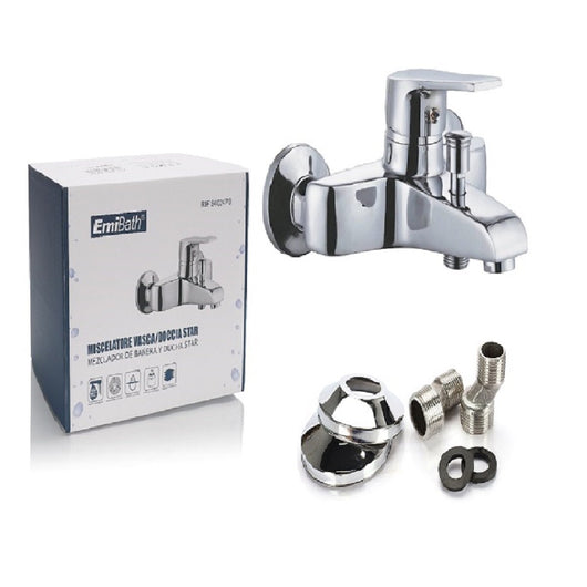 Kit Rubinetto Vasca Doccia Miscelatore A Muro Monoleva Acqua Calda e Fredda Argento Cromato 180x170x100mm