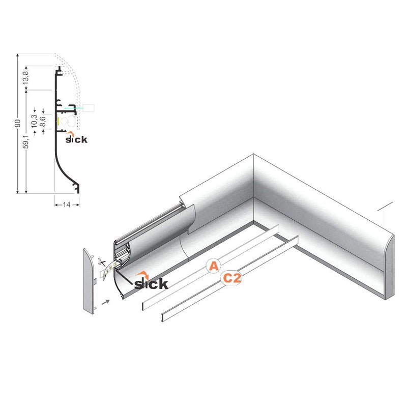 Kit Terminali Tapi di Chiusura In Plastica Bianco Per Profilato Alluminio Battiscopa BAZ8014M3