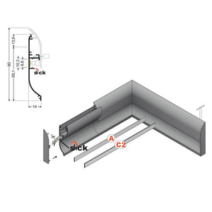 Kit Terminali Tapi di Chiusura In Plastica Silver Per Profilato Alluminio Battiscopa BAZ8014M3