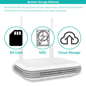 Kit Videosorveglianza Wireless Nvr 4 Canali Wifi Ip 4 Telecamere Motorizzate 3 mpx Audio Bidirezionale Riconoscimento Umano e Volto P2P Coud W208G4