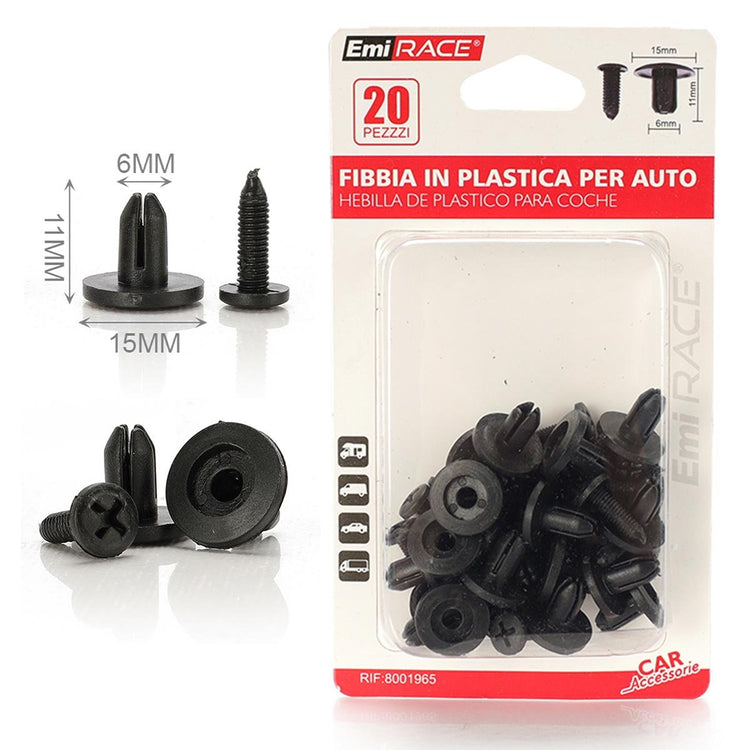 Kit da 20 Rivetti in Plastica con Fissaggio a Vite 15x11