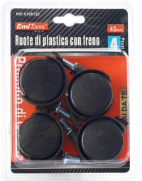 Kit di 4 Rotelle Per Mobili Con Freno Diametro 40mm Con Perno Filettato M8