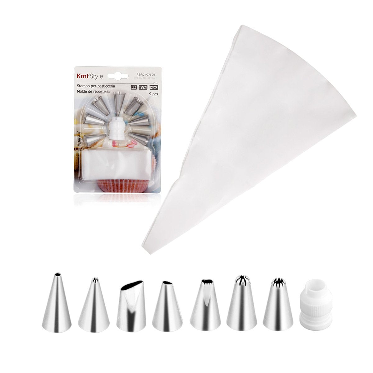 Kit di Ugelli per Glassa Torta 9 Punte Stampe Diverse in Silicone Bocchette Decorative per Pasticceria (9 Pezzi)