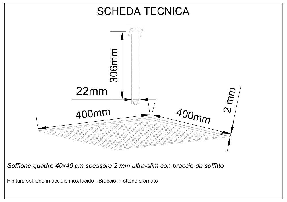 Kit doccia a 2 vie, miscelatore soffione a tetto, doccetta Sicena Never 40x40 cm