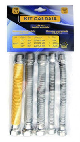 Kit tubi flessibili estensibili caldaia acciaio inox 200 400 gas 1/2 mf uni 11353 2 x 1/2 mf 2 x 3/4"mf acqua DM 174