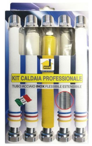 Kit tubi flessibili estensibili caldaia acciaio inox 200 400 gas 3/4 mf uni 11353 2 pz. 1/2 mf 2 pz 3/4"mf acqua DM 174 .