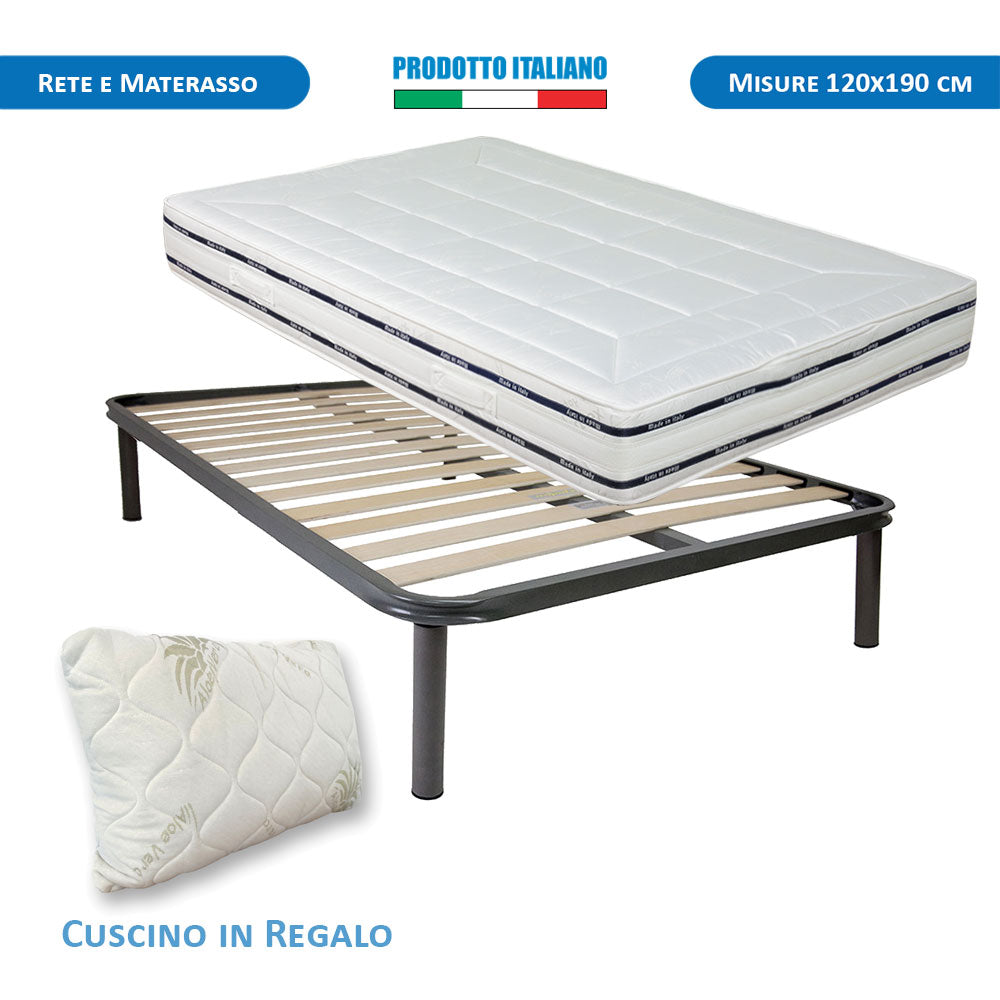 Kit rete ortopedica e materasso in memoy foam piazza e mezza 120x190 Finlandia H22, cuscino incluso - Comprarredo