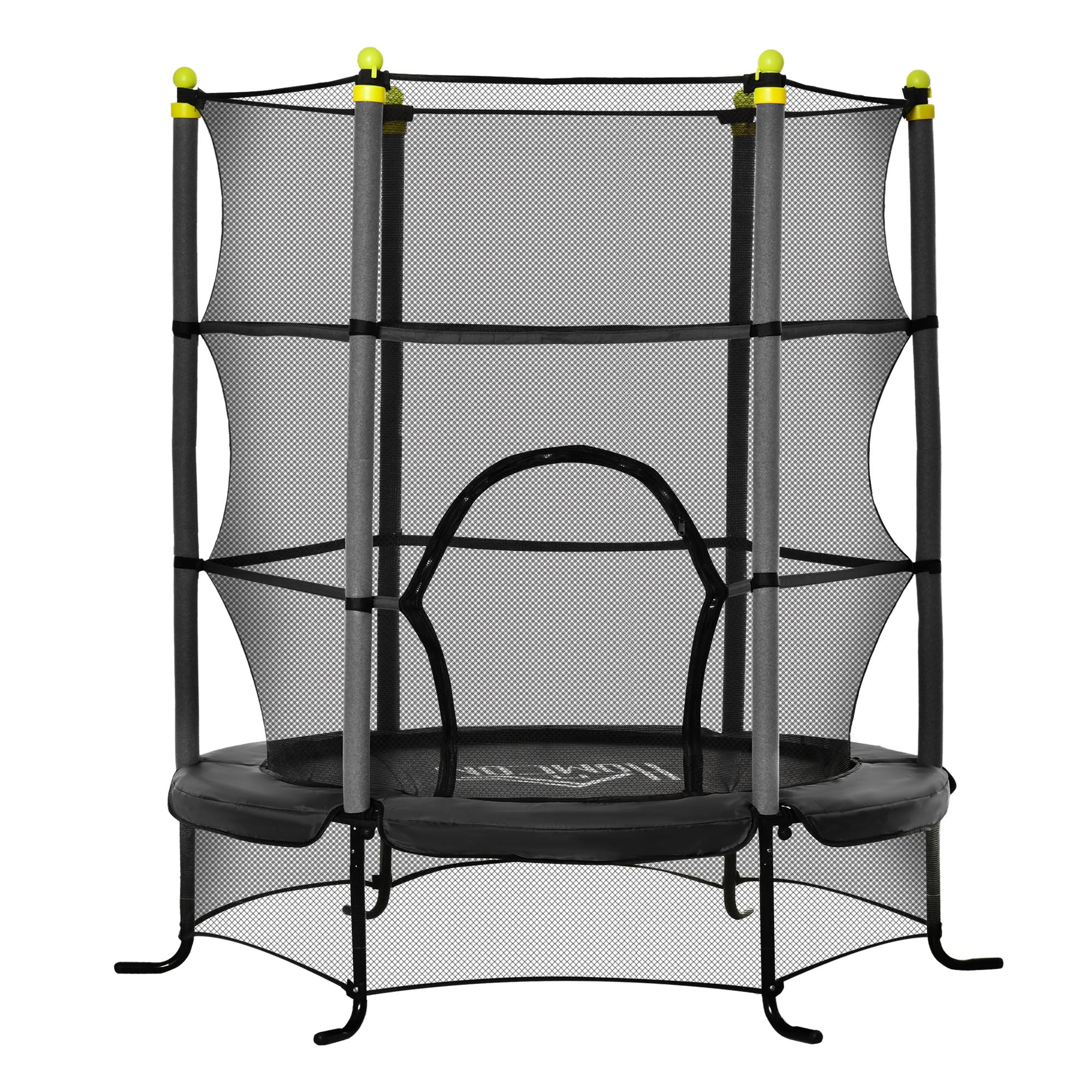 Trampolino Tappeto Elastico per Bambini 3-10 Anni con Rete e Pali Imbottiti in Acciaio Ø163x163 cm in PP e Schiuma Nero