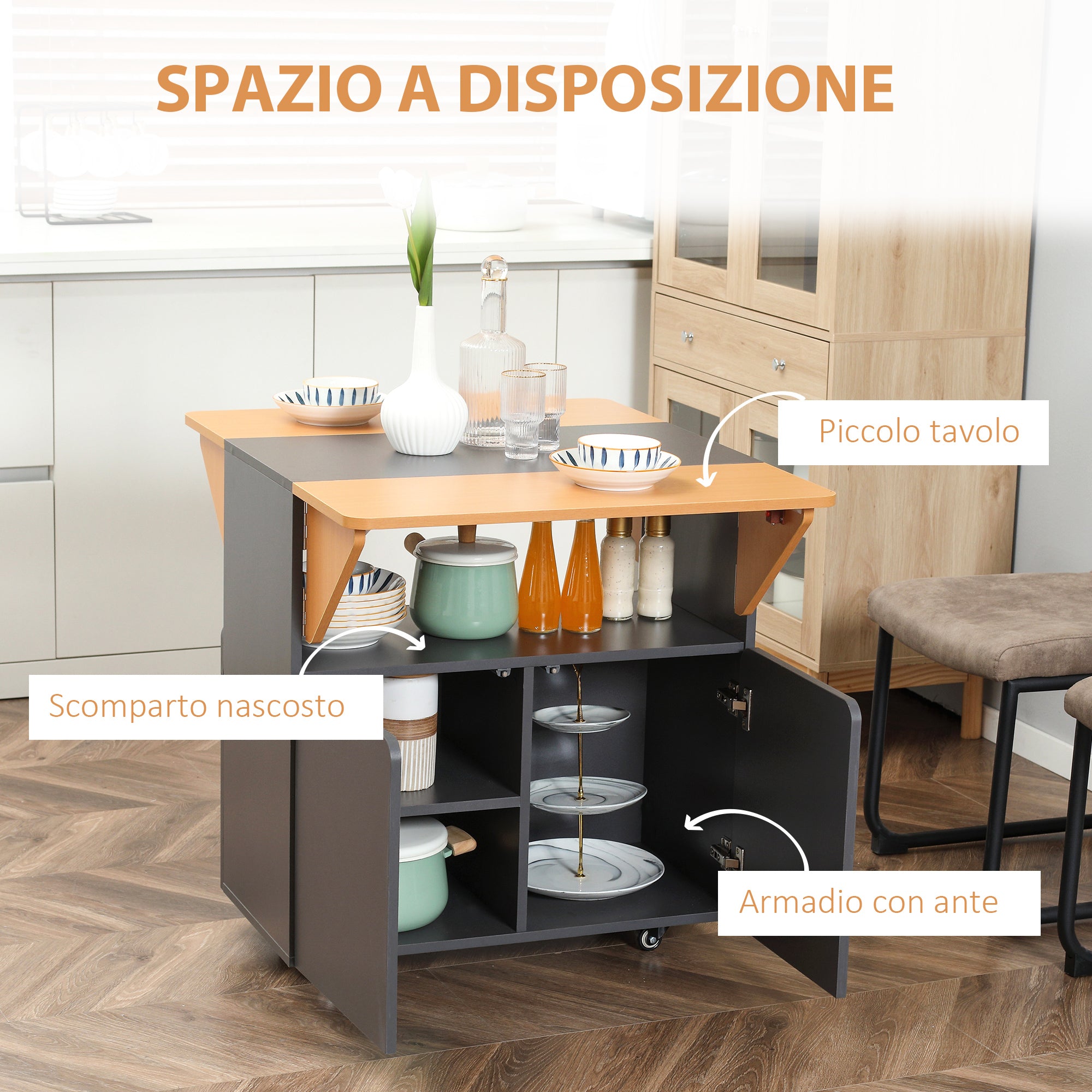 Tavolo Pieghevole Salvaspazio per 4 Persone 70x83x75 cm con 4 Ruote Grigio