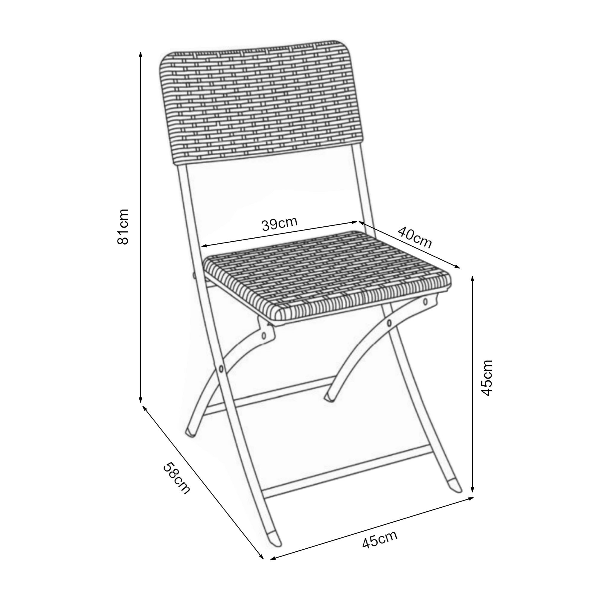 Set Mark di 2 Sedie Pieghevoli - Nero Effetto Rattan [en.casa]